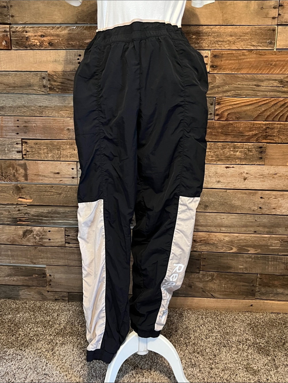 Reebok Black and Tan Track Joggers Drawstring Waist Banned Leg